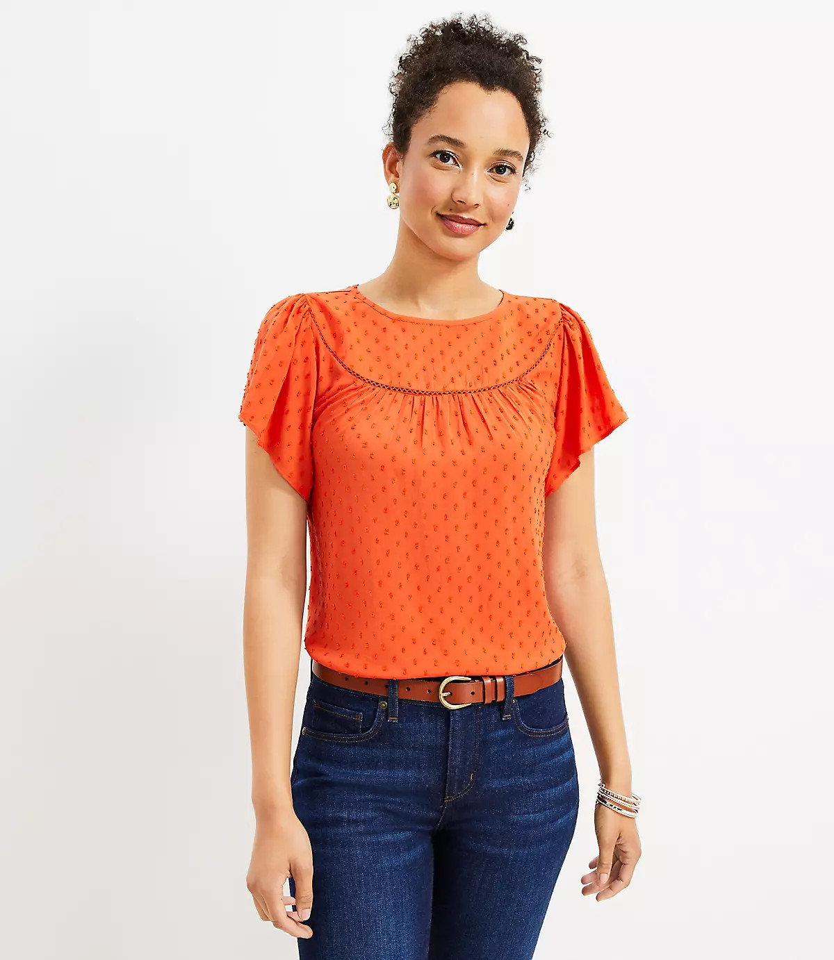 Clip Ruffle Sleeve Mixed Media Top | LOFT