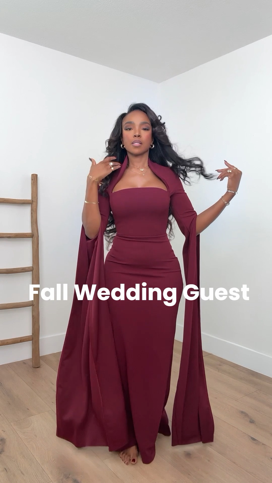 The ultimate fall wedding guest look 🍷 This Club London burgundy gown brings drama with its sleek silhouette and cape detail—perfect for formal weddings or evening events.  

📏 Sizing: Wearing size Small (true to size, curve-hugging fit)  

#LTKStyle #FallWeddingGuest #EveningGlam

#LTKParties #LTKStyleTip