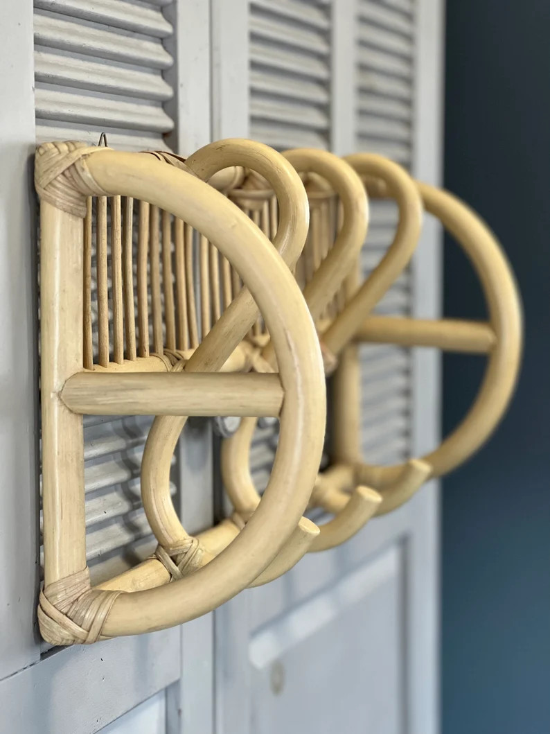 vintage bamboo rattan wall hanging coat rack - boho decor- baby room decor | Etsy (US)