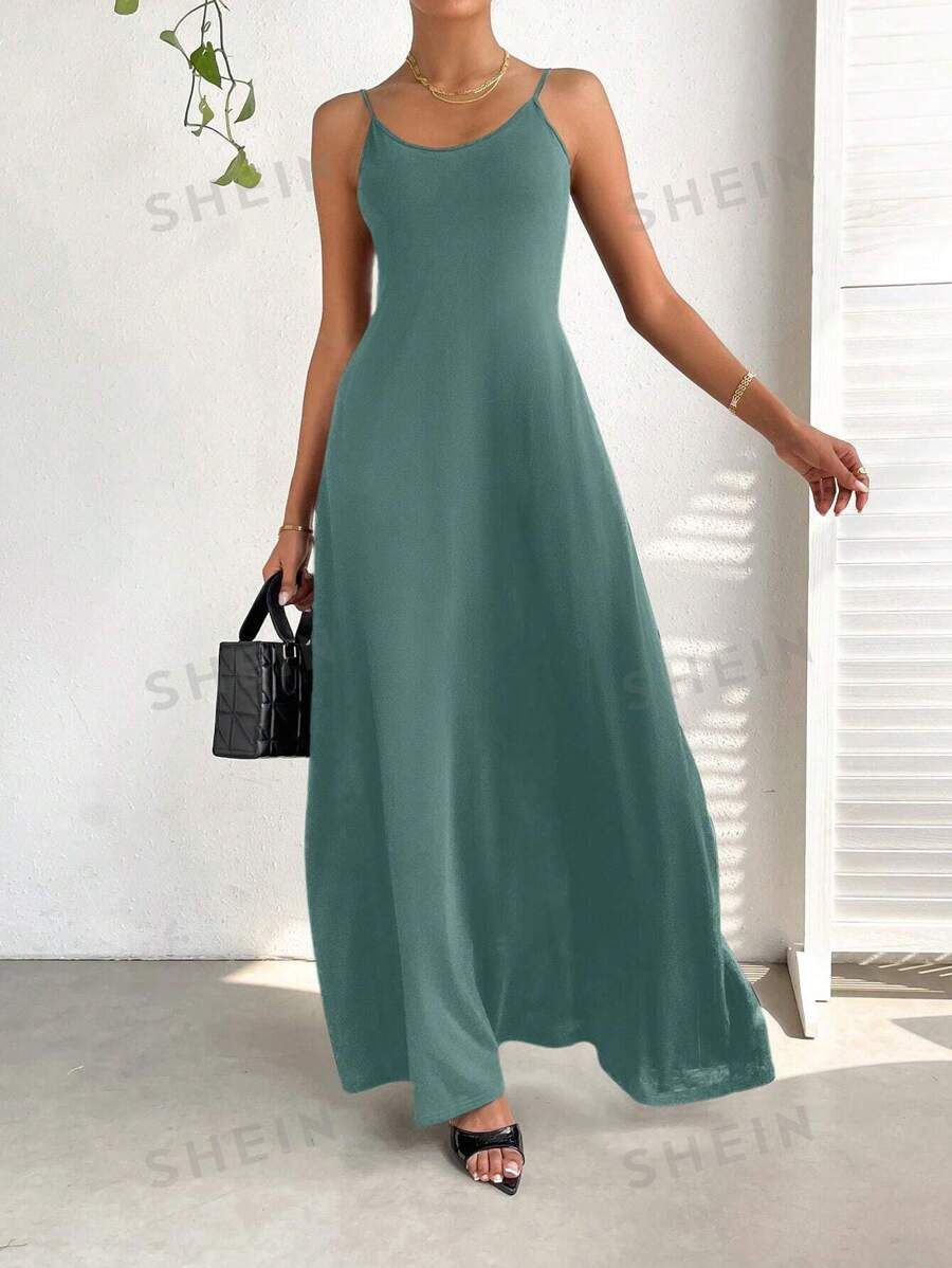 SHEIN Essnce Ladies' Solid Color Spaghetti Strap Dress | SHEIN
