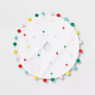 Mini Tree Skirt with Multicolored Poms & Snowflake Stitch - Wondershop™ | Target