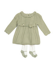 Newborn Girls Bow Front Sweater Dress With Tights | TJ Maxx