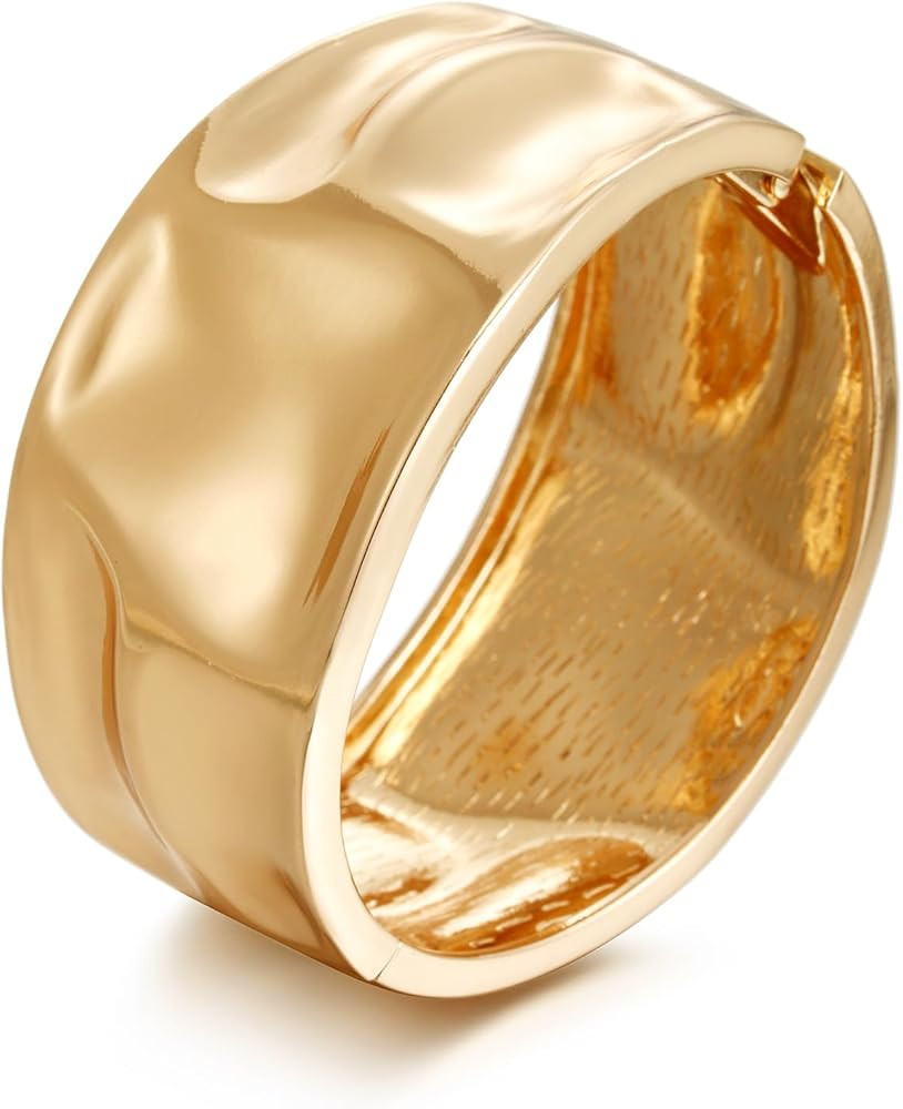 Gold Polished Chunky Twisted Hinged Waterdrop Bangle Bracelet for Women Spiraled Oval Bangle Brac... | Amazon (US)