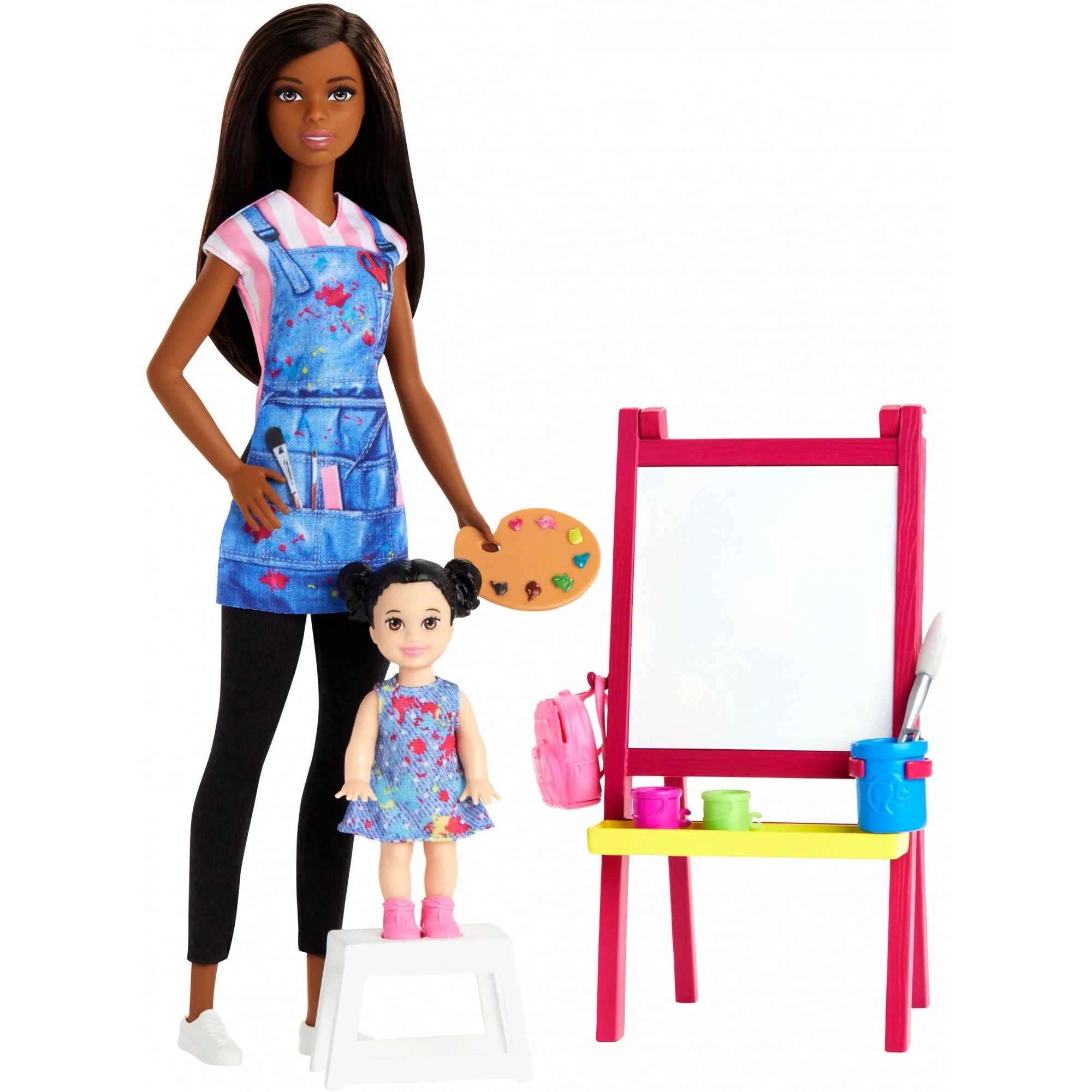 Barbie Art Teacher Playset With Brunette Doll, Toddler Doll, Toy Art Pieces | Walmart (US)