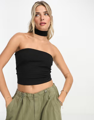 Pull&Bear - Top bandeau avec ruban à nouer sur le cou - Noir | ASOS (Global)