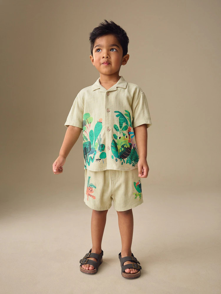 Light Green Jungle Print Short Sleeve Revere Collar Shirt & Shorts Set (3mths-10yrs) | Next US