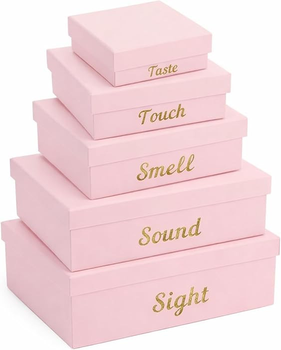 YooNotee 5 Senses Gift Boxes for Him Her 5 Pink Square Nesting Boxes with Lid, Gold Letter Sticke... | Amazon (US)