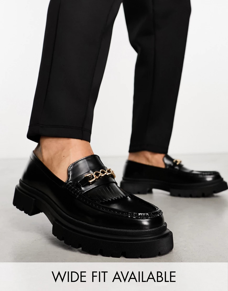 ASOS DESIGN loafers with chunky sole and snaffle detail in black leather | ASOS (Global)