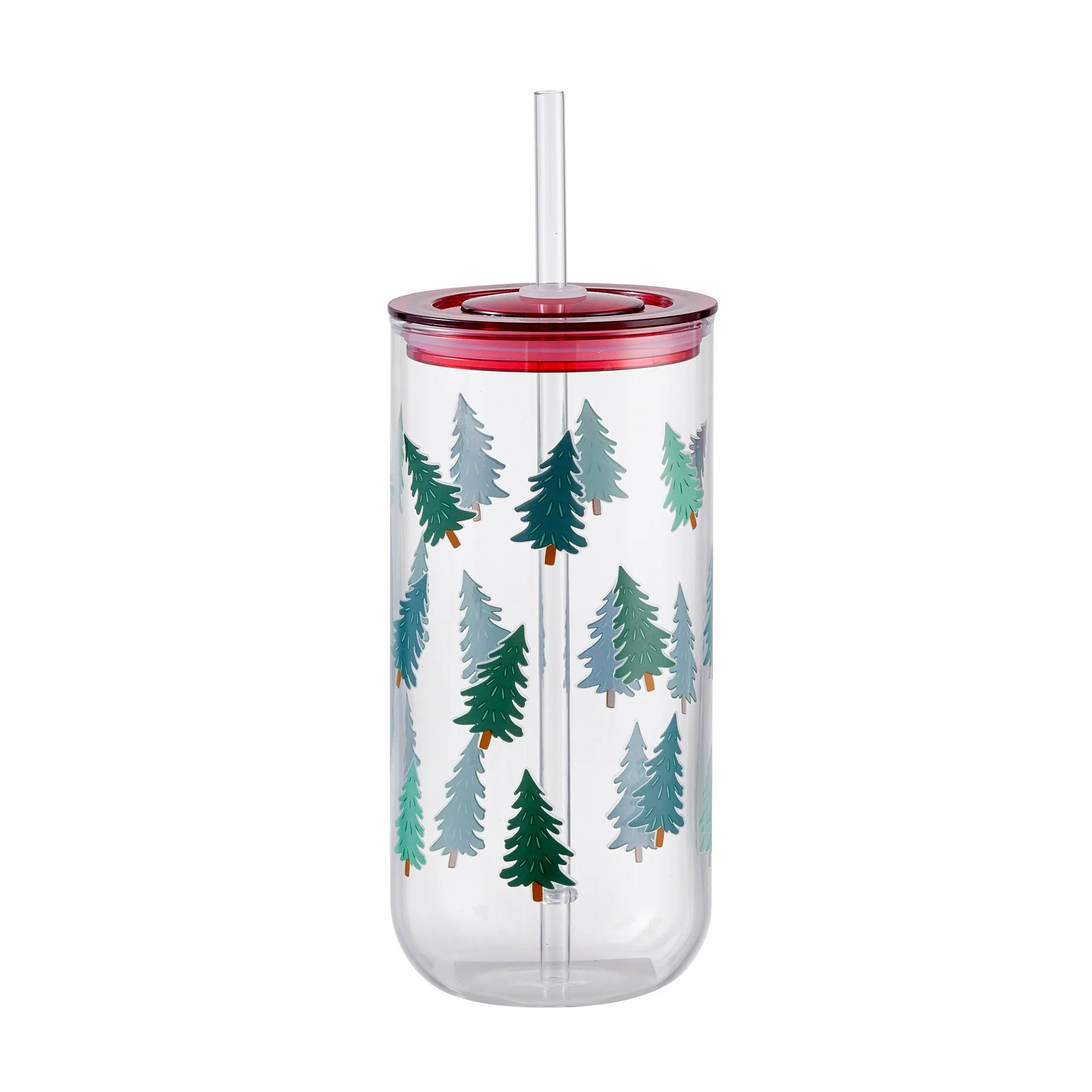 Holiday Time Glass 20oz Can Sipper Christmas Trees with Lid | Walmart (US)