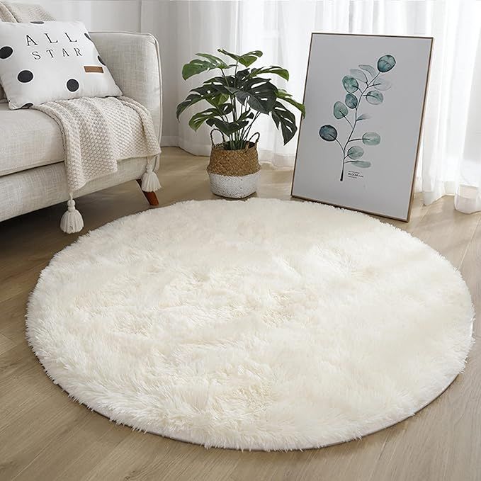 6x6 Soft White Round Area Rug for Bedroom Modern Fluffy Circle Rug for Kids Girls Baby Room Indoo... | Amazon (US)