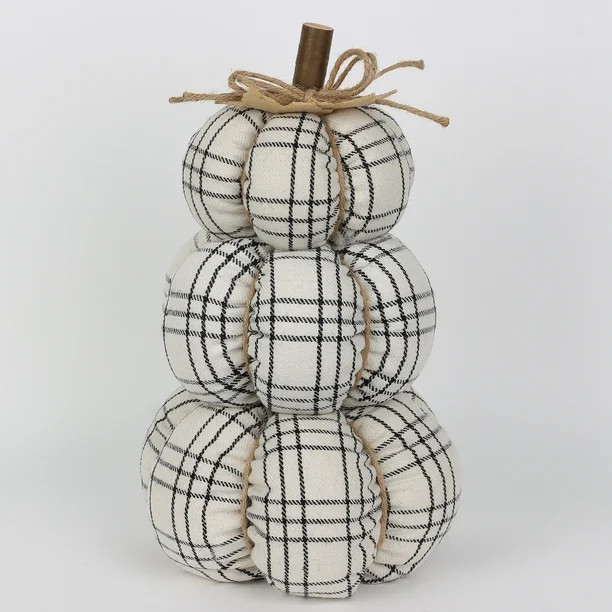 Harvest Black & White Plaid Stacked Fabric Pumpkin Indoor Decoration, 14", by Way To Celebrate | Walmart (US)