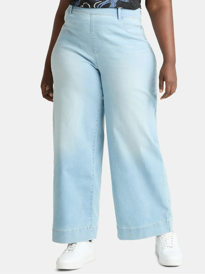 Terra & Sky Women's Plus High Rise Wide Leg Jeggings, 30" Inseam, Sizes 0X-5X | Walmart (US)