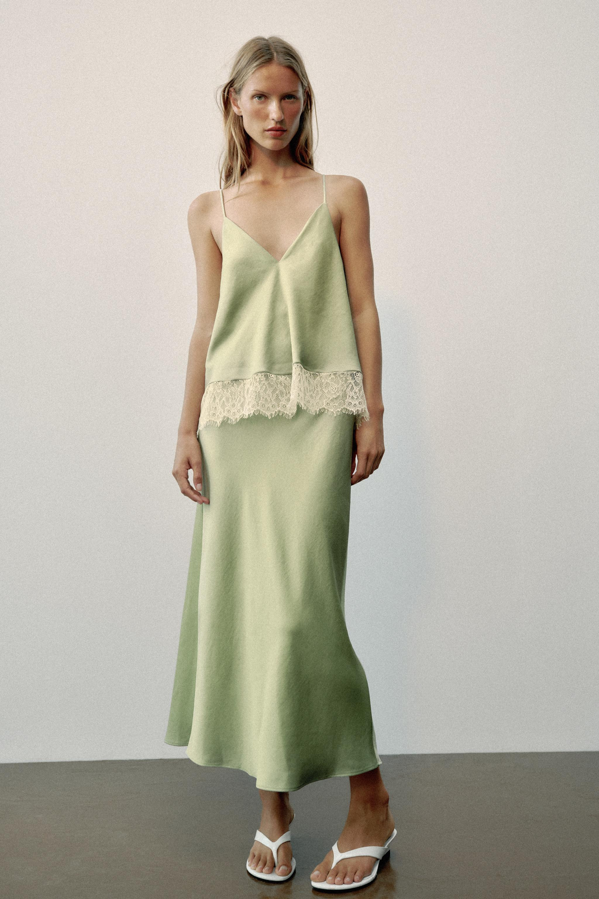 MIDIKLEID IM LINGERIE-STIL MIT MATERIALKOMBINATION AUS SPITZE | Zara DE