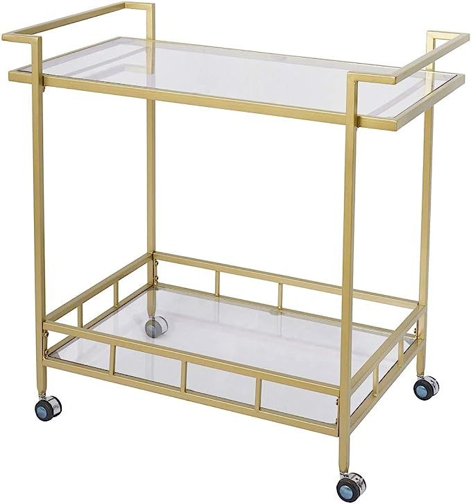 RiteSune Wine Bar Cart with 2 Glass Shelves and Casters for Home Kitchen Club, Antique Gold Finis... | Amazon (US)