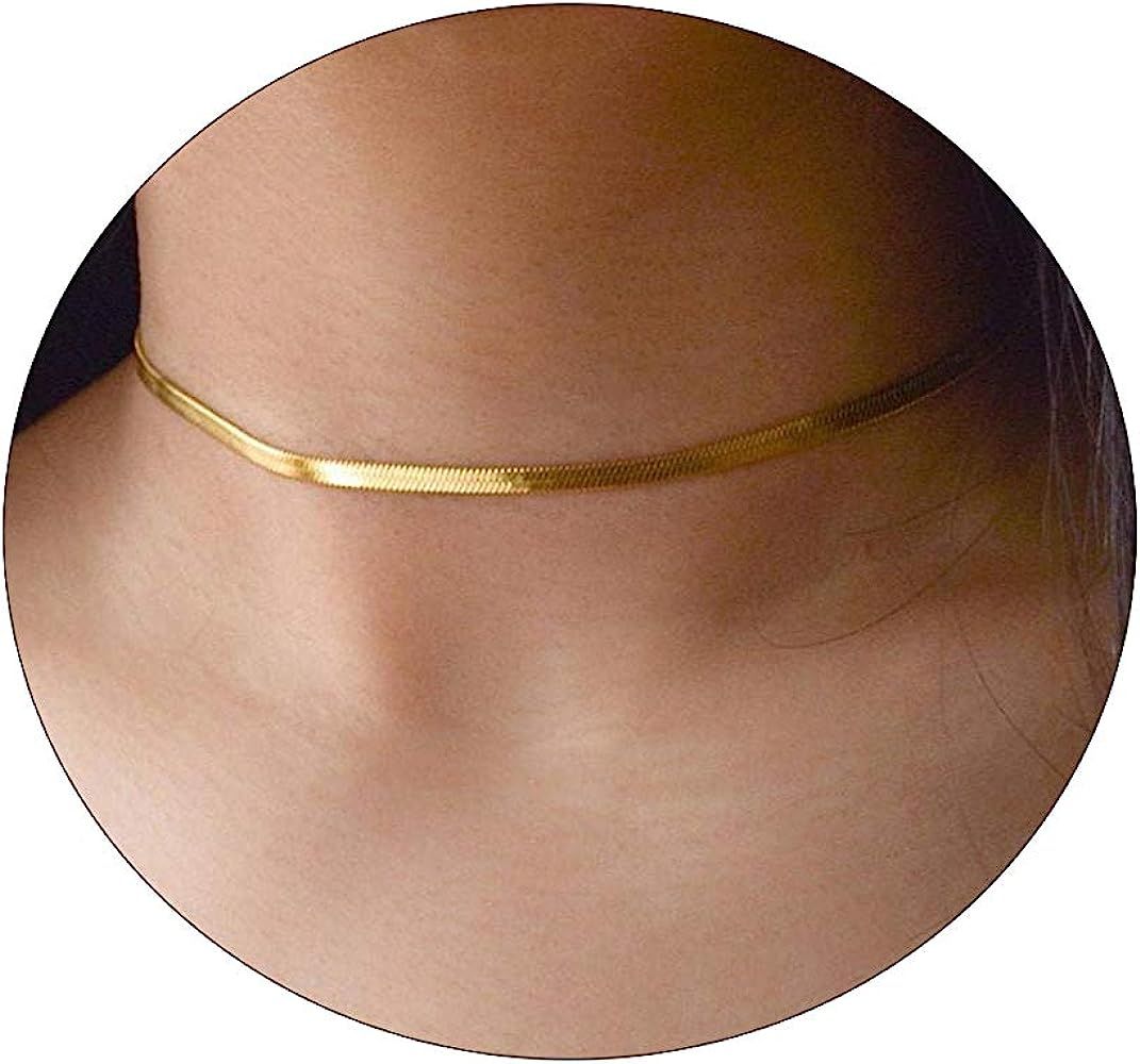 14K Gold/Silver Plated Flat Snake Chain Adjustable Punk Herringbone Choker Necklace Snake Bone Ch... | Amazon (US)