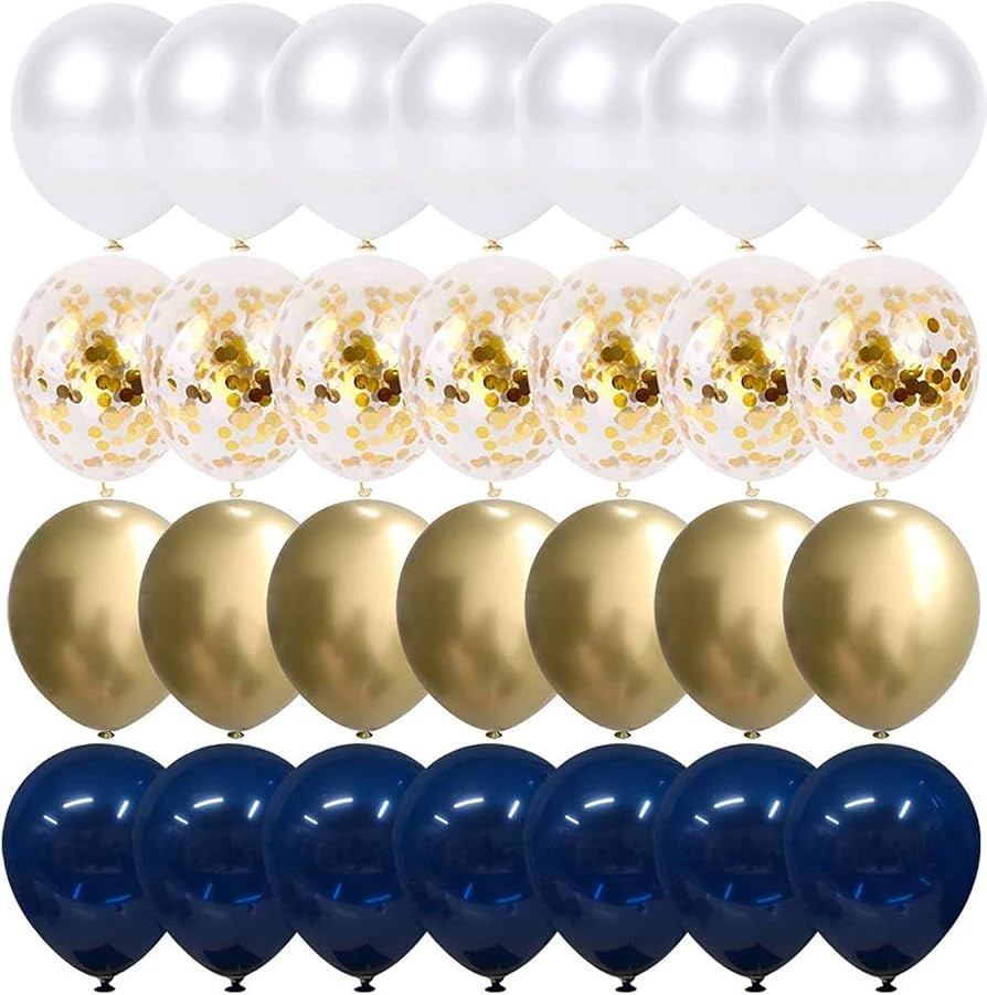 Navy Blue and Gold Confetti Balloons, 50 pcs 12 inch Pearl White and Gold Metallic Chrome Birthda... | Amazon (US)