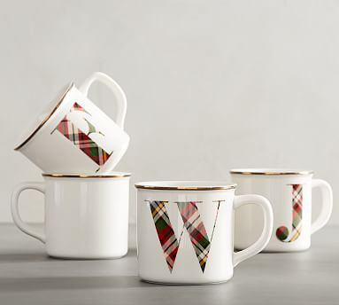 Plaid Alphabet Stoneware Mug | Pottery Barn (US)