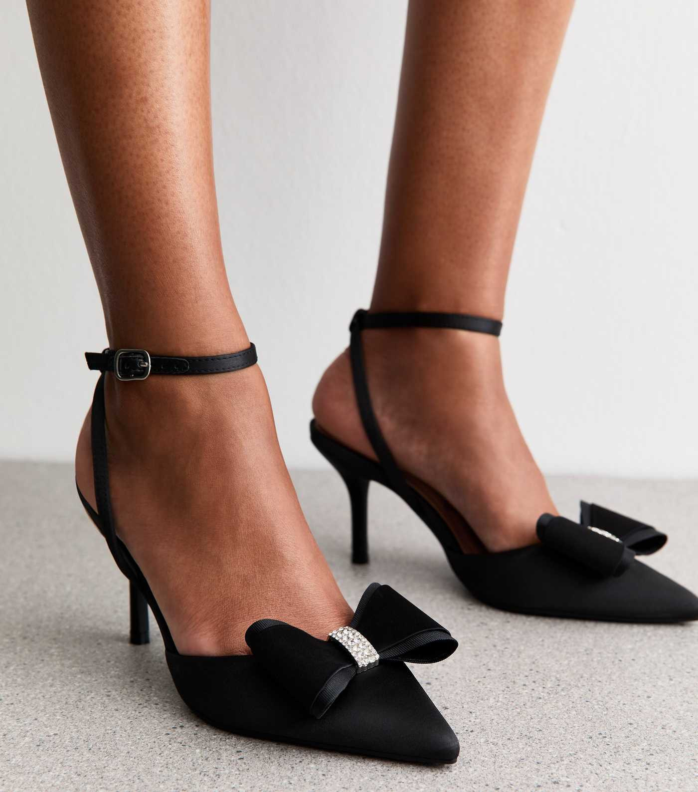 Black Satin Bow Embellished Stiletto Heels | New Look | New Look (UK)