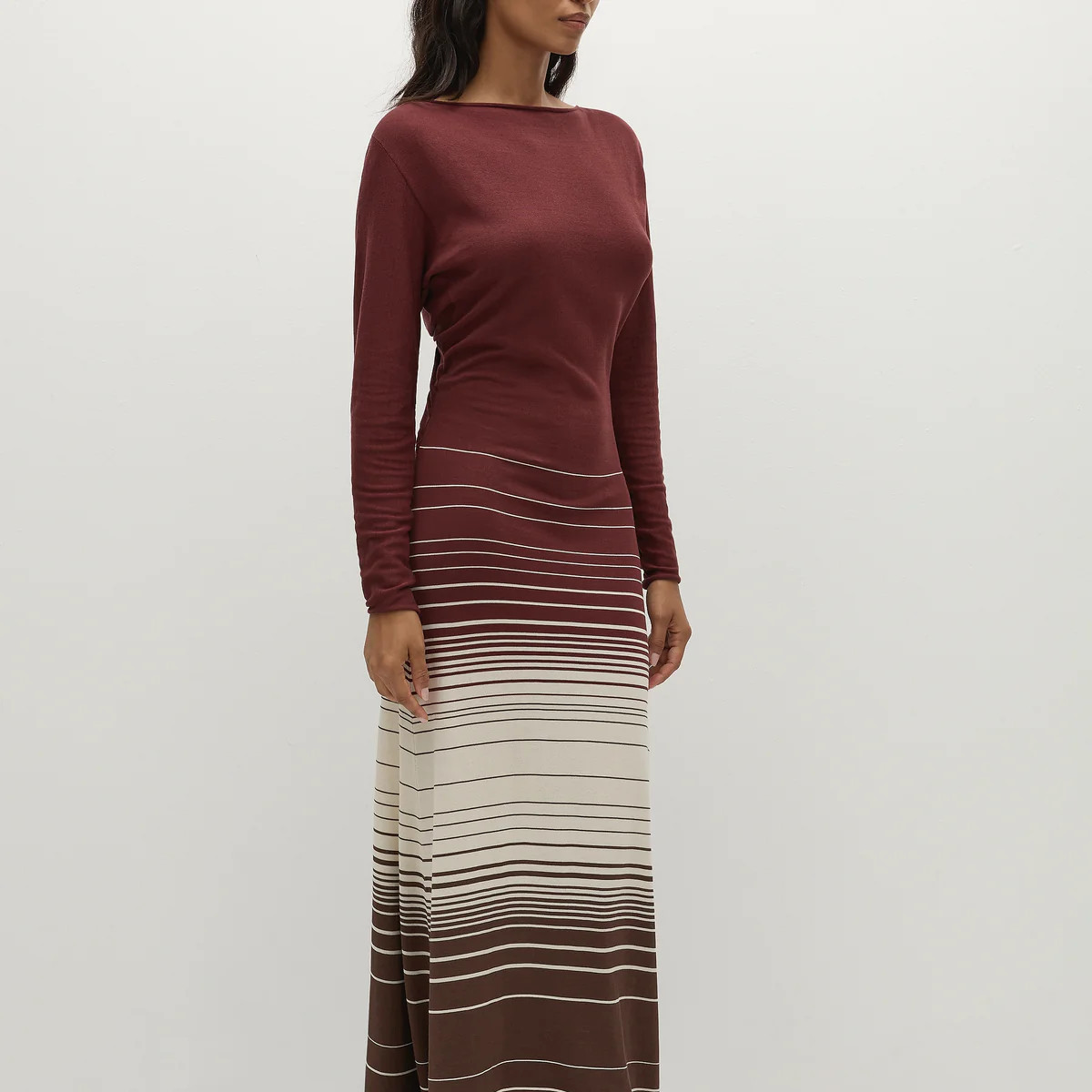 Idun Maxi Dress Accordion Stripe Bordeaux | Faithfull (AU)