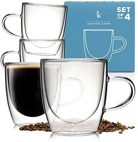 Insulated Coffee Mug with Handle, Double Walled Glass Coffee Mugs and Glass Tea Cups, Borosilicat... | Amazon (US)