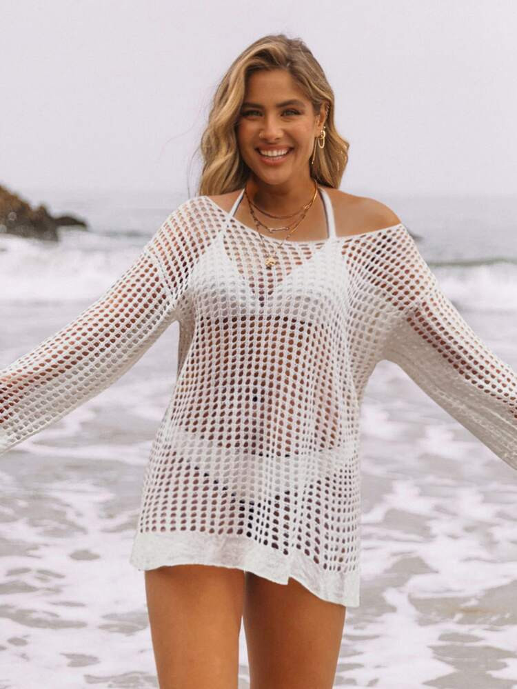 Hollow Out Drop Shoulder Cover Up Without Bodysuit | SHEIN