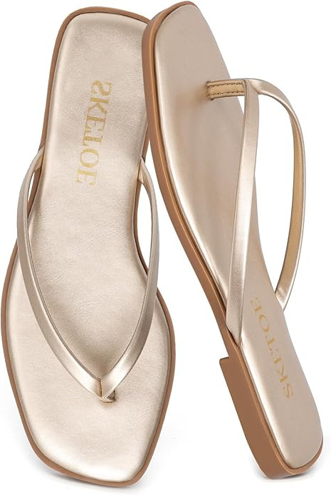 Flip Flops for Women Square Toe Flat Sandals for Women Comfortable Thong Sandals Vegan Leather Fl... | Amazon (US)