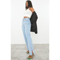 Light Blue Wash L30 Split Hem Jeans | PrettyLittleThing US