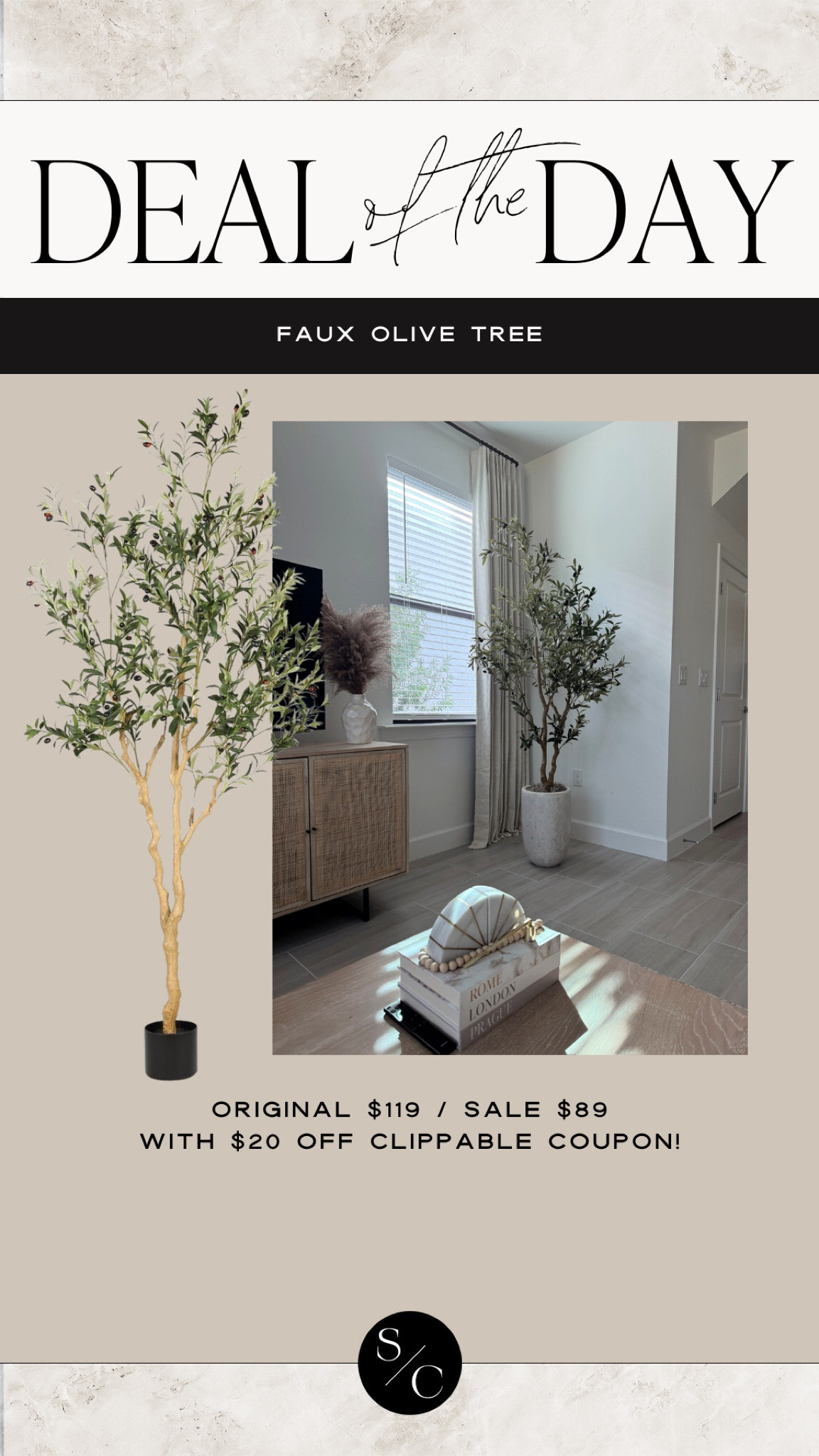 Deal of the Day! My faux olive tree is on sale! 🌿 be sure to clip the coupon!

+ Links to my Naples Living Room - these Amazon curtains are so good! Details: Pinch pleat Amazon curtain - the large window has 2 60x108 panels on it, we hung them 4 inches from the ceiling using the curtain rod linked below & 1 inch rings. 

Home decor, modern home, neutral decor, home accents, Amazon home, Amazon sale   

#LTKHome #LTKStyleTip #LTKSaleAlert