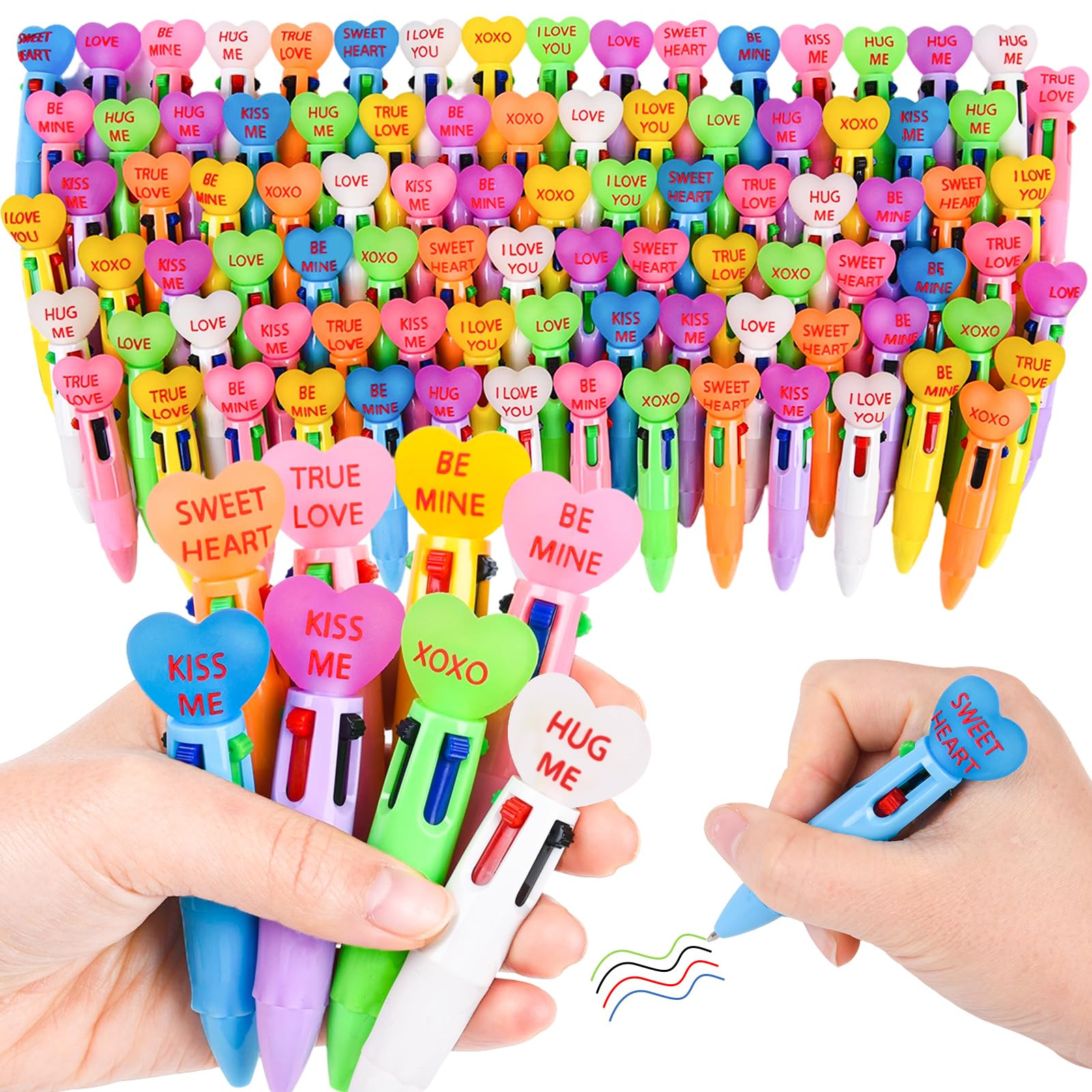 LiYiQ 100 Pcs Valentine's Day Conversation Multicolor Pen in One Cartoon Cute Fun 4-in-1 Pens Bul... | Amazon (US)
