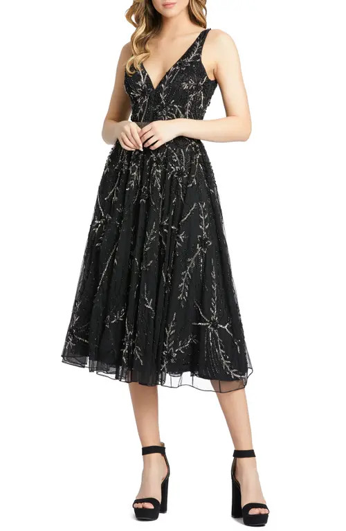 Mac Duggal Beaded Tulle Fit & Flare Dress in Black at Nordstrom, Size 4 | Nordstrom