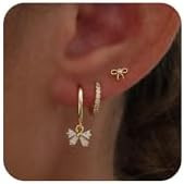 Stack Earrings For Women,Dainty 14K Gold Plated Pearl Hoop Huggie Earring Set Cute Chain Cartilag... | Amazon (US)