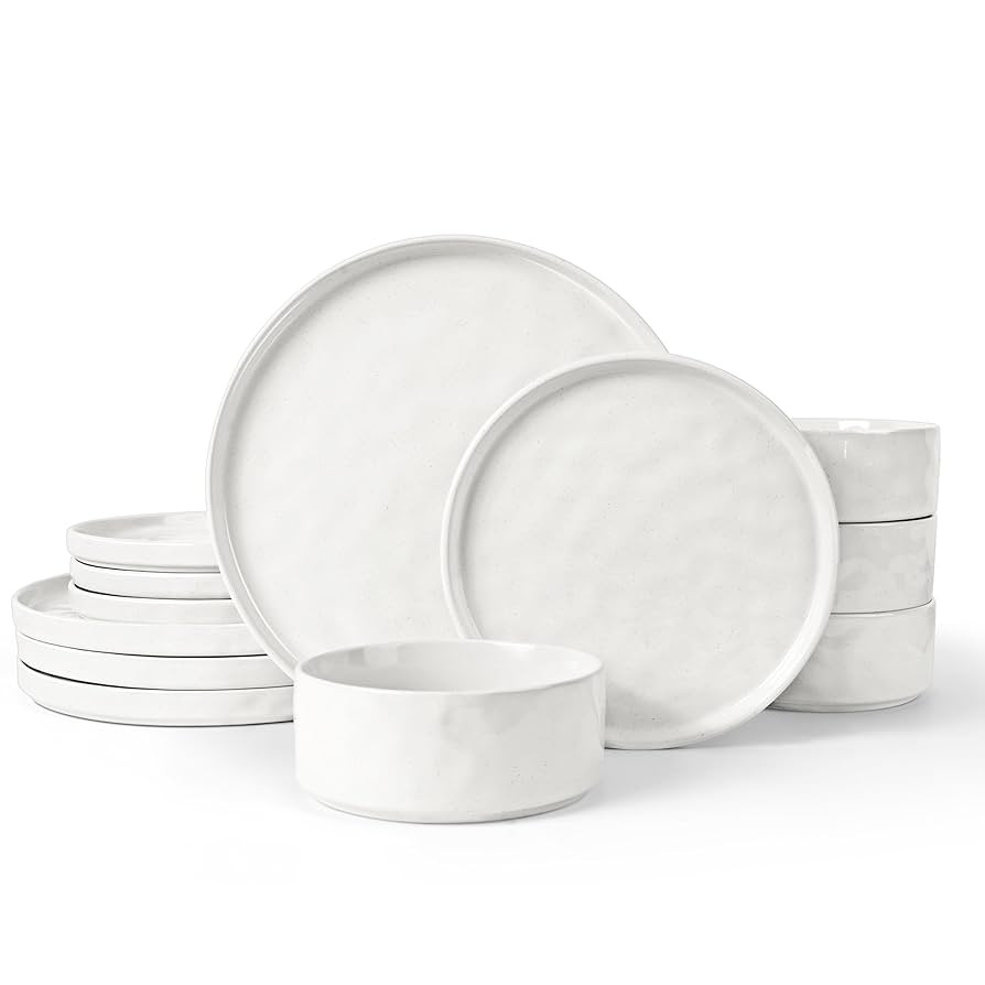 LIANYU Stoneware Dinnerware Sets, 12 Piece Plates and Bowls Dish Set for 4, Kitchen Speckled Dinn... | Amazon (US)