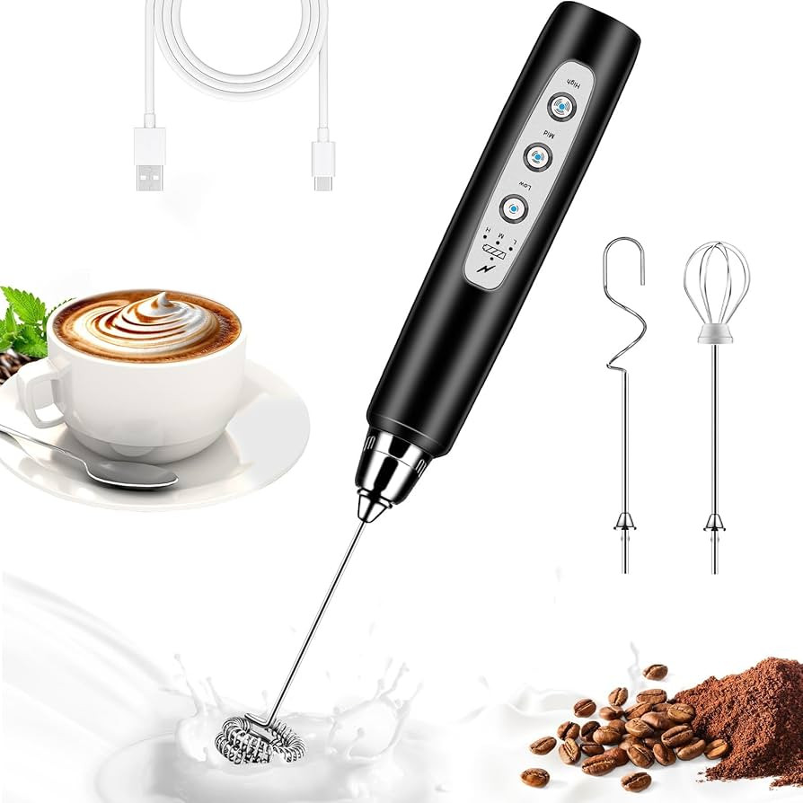 Milk Frother Handheld for Coffee, Electric Whisk 3 Speed Adjustable, Drink Mixer with Stainless 3... | Amazon (US)