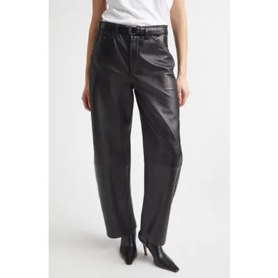 Nili Lotan Tribeca Leather Barrel Leg Pants in Black at Nordstrom, Size 0 | Nordstrom