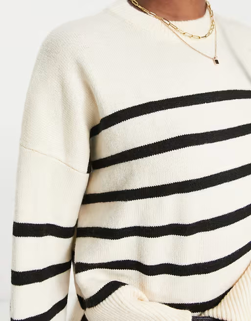 Bershka crew neck stripe jumper in cream | ASOS (Global)