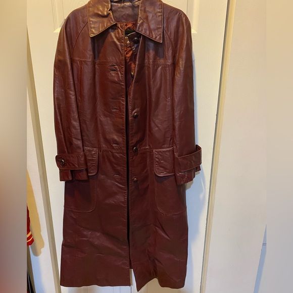 Vintage Etienne Aigner Oxblood Leather Long Spy Trench Coat Size 14 | Poshmark