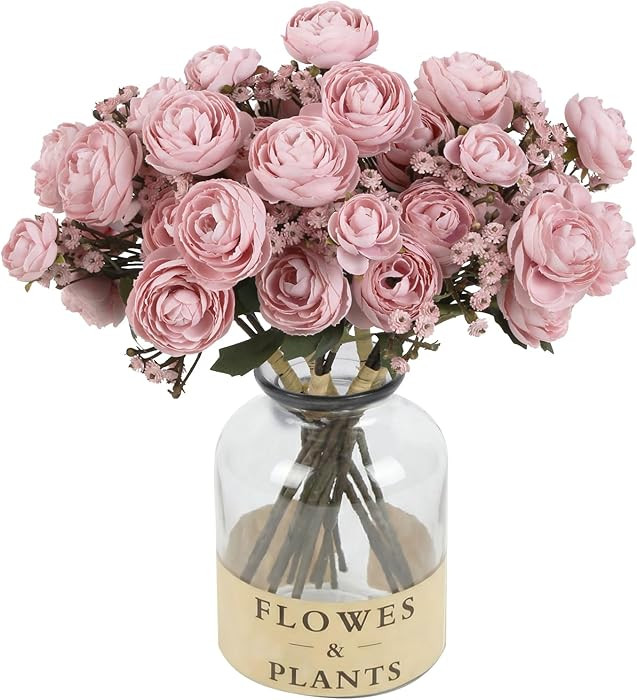 Pink Ranunculus Artificial Flowers 5 Bouquets Fake Silk Mini Ranunculus with Stems 15PCS Faux Peo... | Amazon (US)