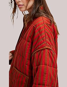 InterNos Womens Quilted Jacket Lightweight Winter Striped Stand Collar Padded Puffer Cardigan Coa... | Amazon (US)