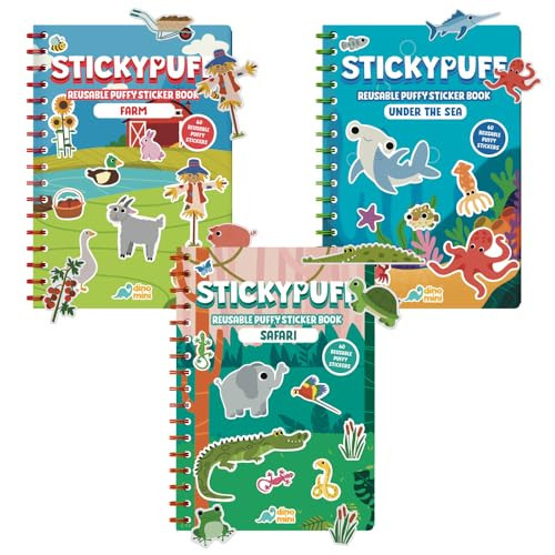 Stickypuff Value Pack - 3 Reusable Puffy Sticker Book for Toddlers - Puffy Stickers for Toddlers - Travel Activities for Kids Ages 4-8 - Screen Free Birthday Gifts (Animals) | Amazon (US)