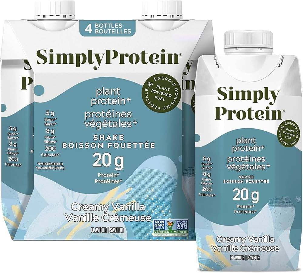 Simply Protein Ready-To-Drink Vanilla Plant Protein Shake, 330mL Bottle, Pack of 4, High Protein,... | Amazon (CA)