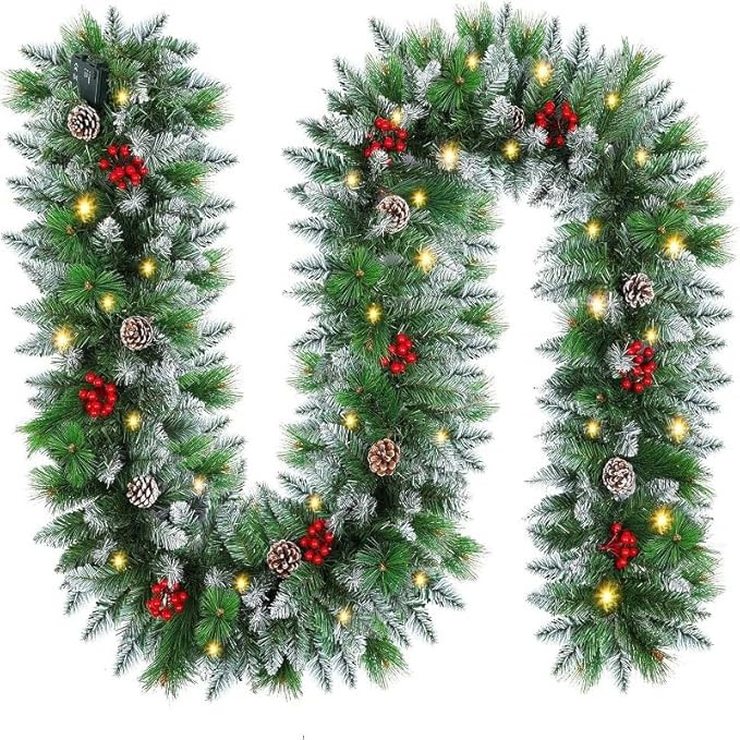 Christmas Garlands,2.7M/ 9FT Christmas Garland,Christmas Garland with Lights, and Berries,for Fir... | Amazon (US)