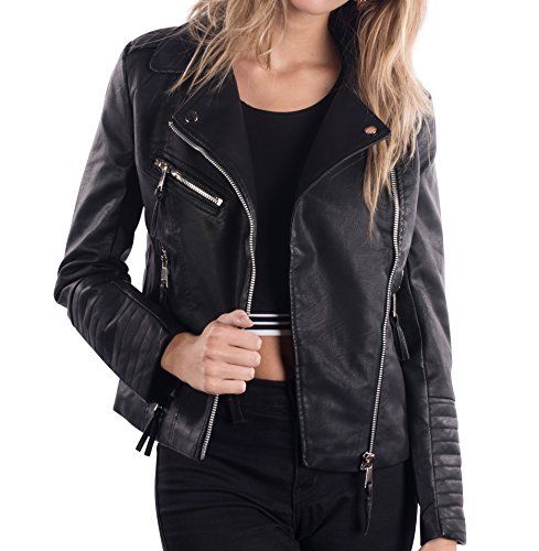 Philomena Petti Ladies Faux Leather Motorcycle Jacket, Womens PU Riding Biker Jacket with Padded Cuf | Amazon (US)