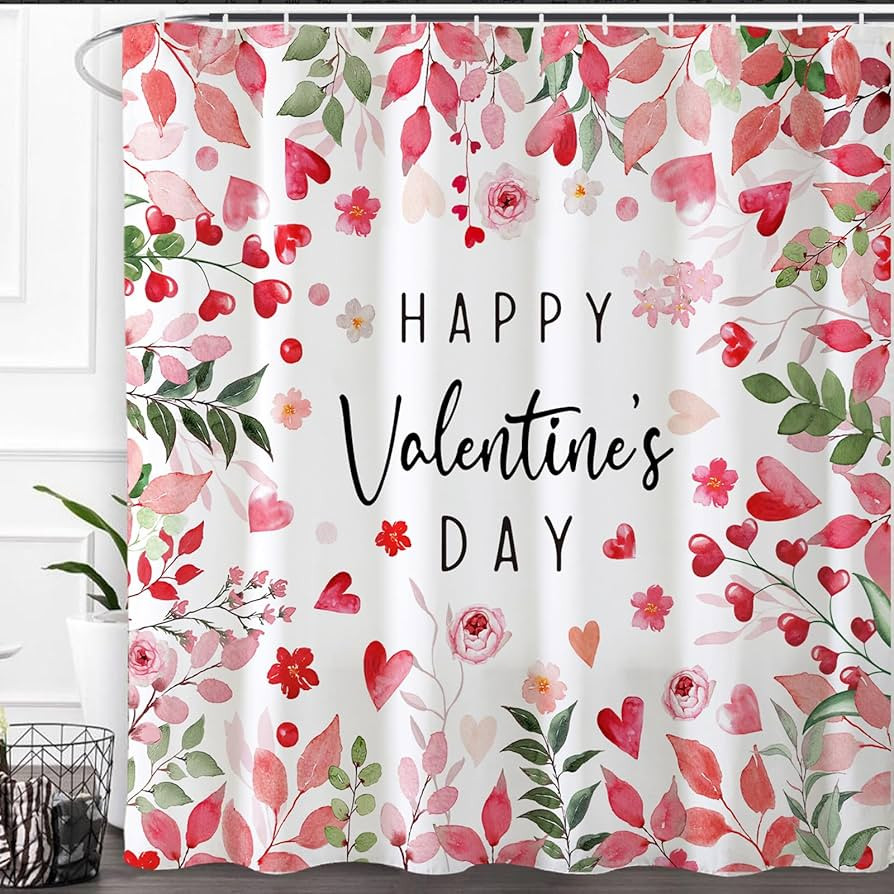 Baccessor Happy Valentines Day Shower Curtain, Pink Floral Love Hearts Shower Curtains Bathroom B... | Amazon (US)