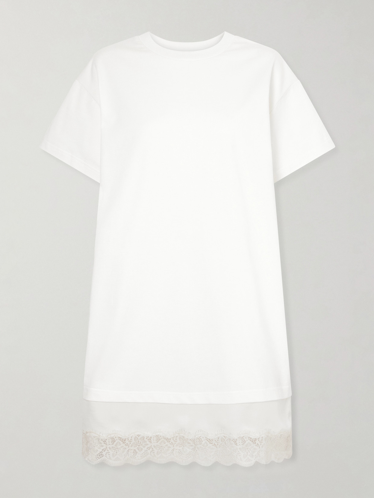 STAUD - Grier Silk And Lace-trimmed Cotton-jersey Mini Dress - Neutrals | NET-A-PORTER (US)