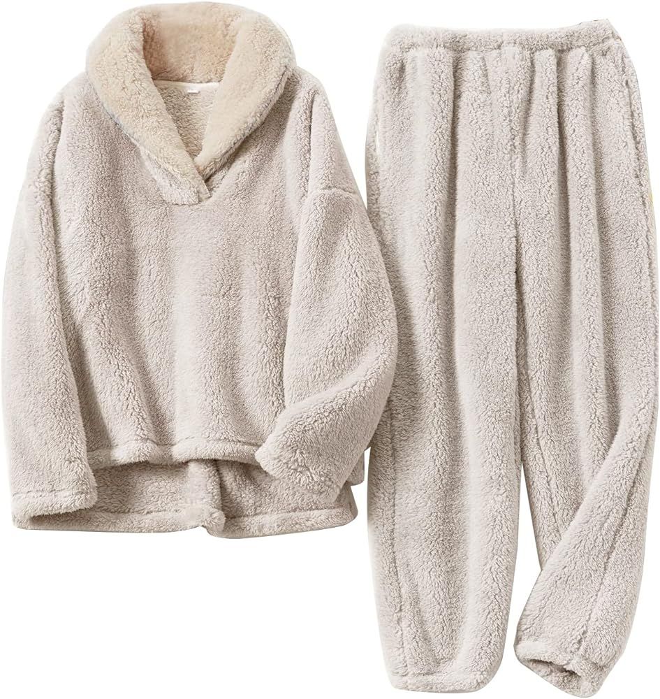 Flygo Fuzzy Fleece Pajamas Sets for Women Flannel Sleepwear Plush Pajama Lounge Pants Set | Amazon (US)