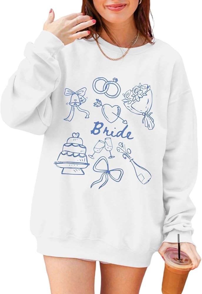 Bride Sweatshirt Mrs Fiancee Engaged Sweatshirts Oversized Long Sleeve Shirts Bachelorette Weddin... | Amazon (US)