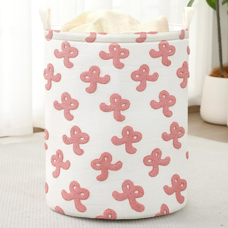 Pink Bow Laundry Hamper Large Chenille Coquette Bow Laundry Basket Girly Tall Canvas Chenille Nur... | Walmart (US)