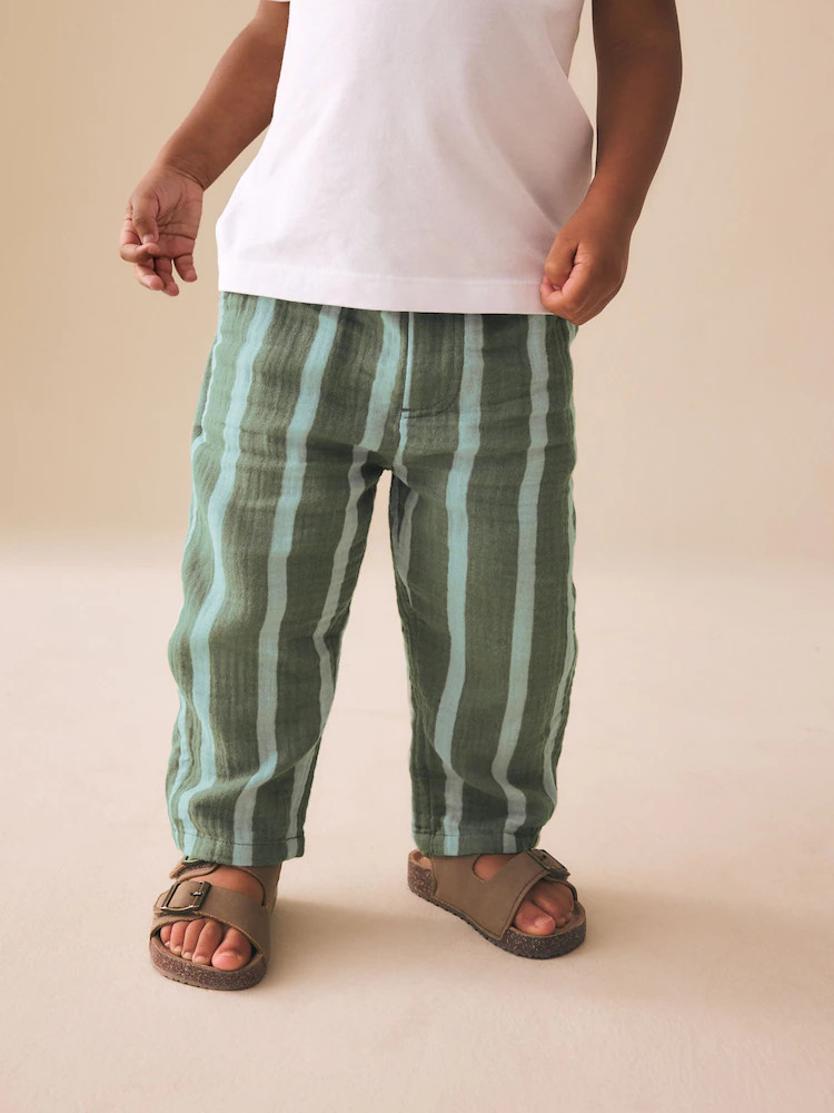Sage Green Striped Soft Textured Pull On Trousers (3mths-7yrs) | Next US