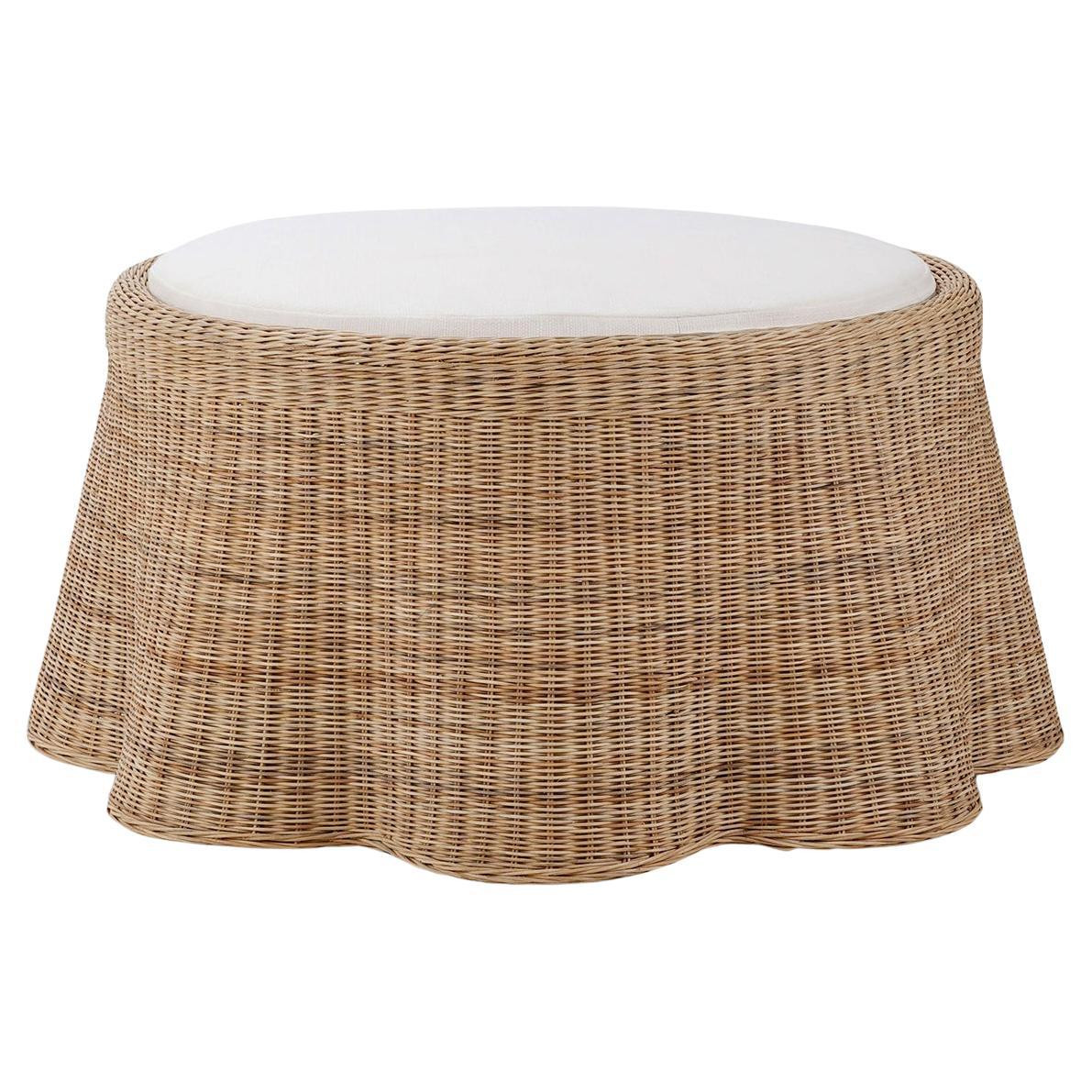 Round Rattan Ottoman | 1stDibs