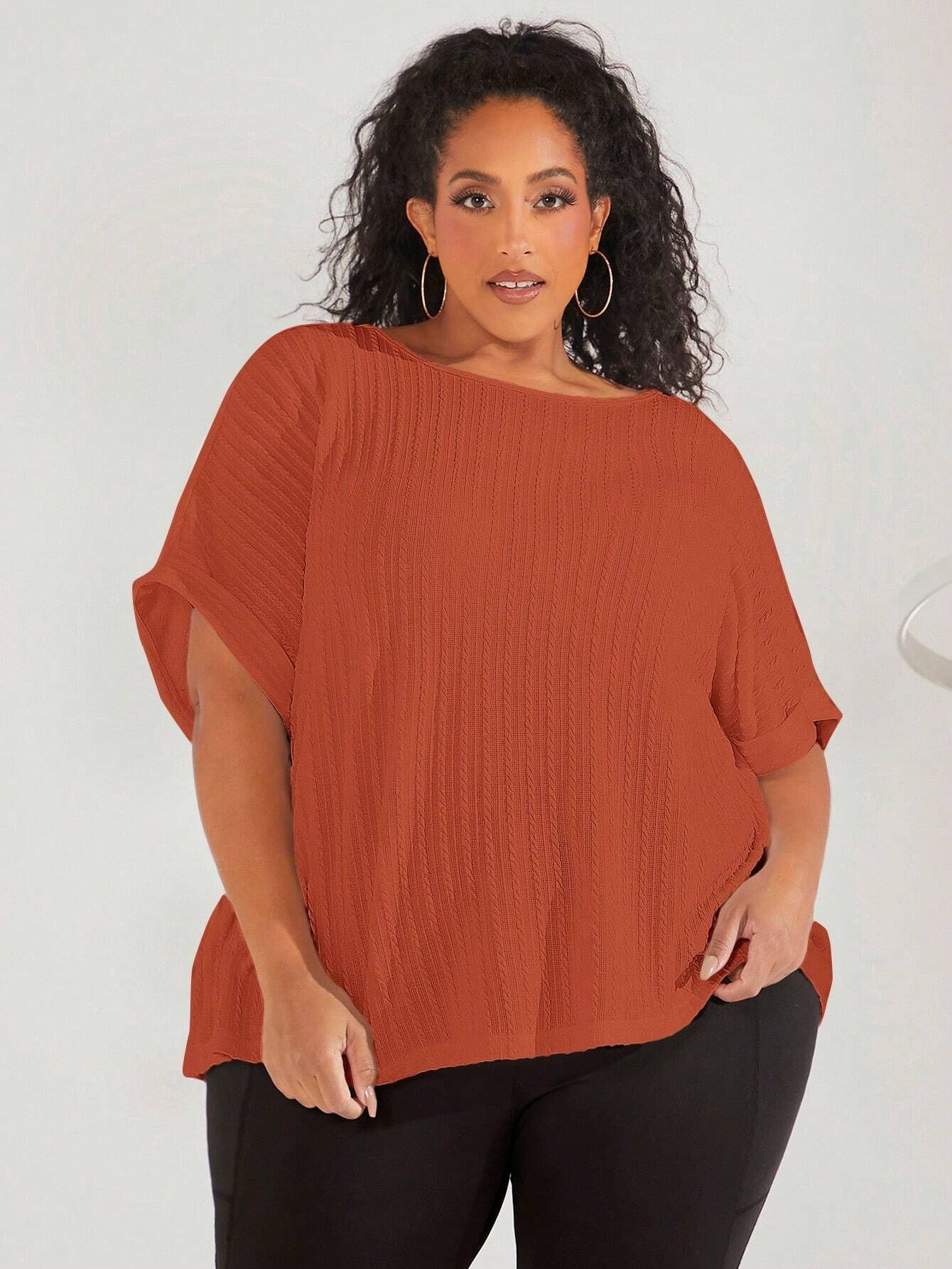 SHEIN CURVE+ Plus Solid Batwing Sleeve Tee | SHEIN